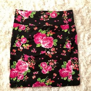 Black and hot pink floral mini skirt
